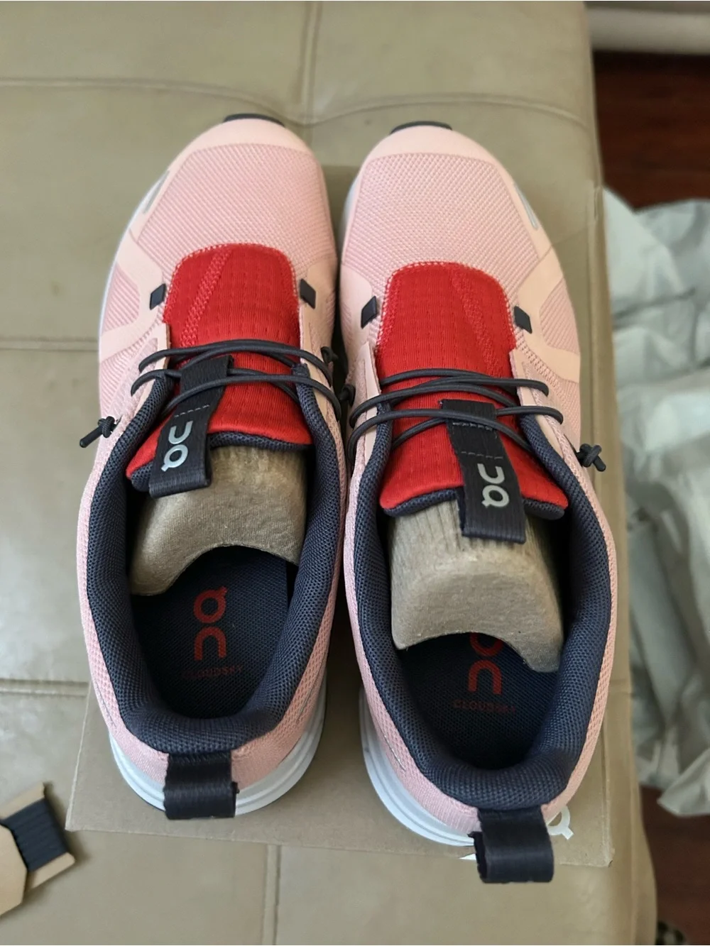 On Cloud Cloud Sky Pink and Red Women's Athletic Sneakers